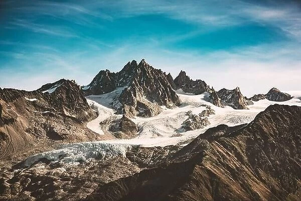 Incredible view of mountain peak in French Alps. Monte Bianco range, Mont Blank massif, France. Landscape photography
