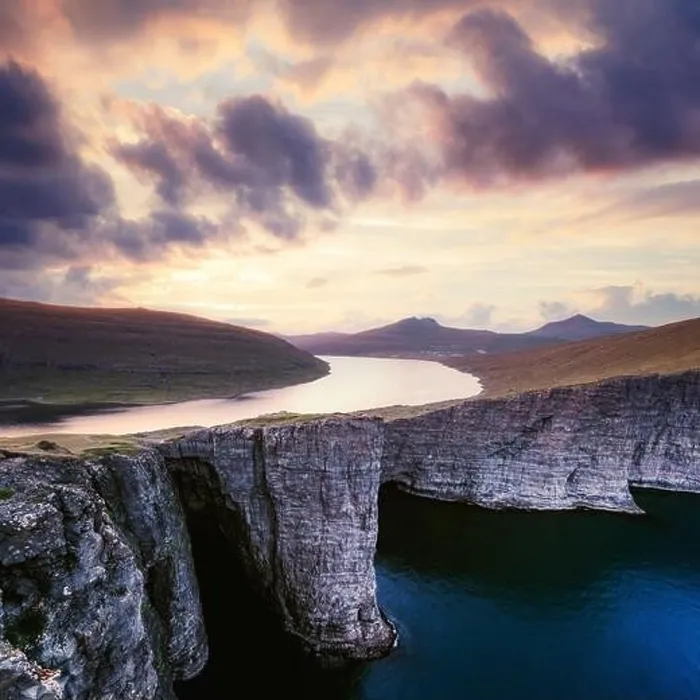 Framed Print : Incredible view of Sorvagsvatn lake on cliffs of Vagar island in sunset time, Faroe Islands, Denmark. Landscape photography Framed Print : Incredible view of Sorvagsvatn lake on cliffs of Vagar island in sunset time, Faroe Islands, Denmark. Landscape photography