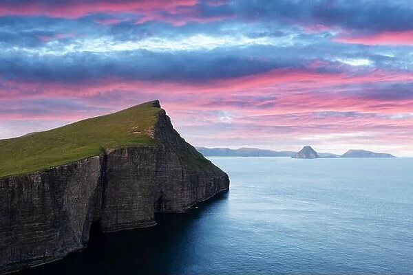 Incredible view on Vagar island in sunset time, Faroe Islands, Denmark. Landscape photography