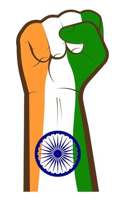 Framed Print : Independence Day. Hand clenched in fist in style of the Indian flag Framed Print : Independence Day. Hand clenched in fist in style of the Indian flag