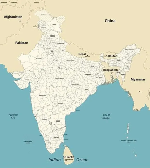 Framed Print : India administrative divisions vector map with neighbouring coutries