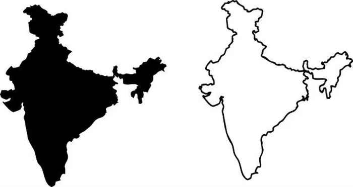 Framed Print : India map silhouette and outline vector illustration – black solid and contour shape of India for geography Framed Print : India map silhouette and outline vector illustration – black solid and contour shape of India for geography