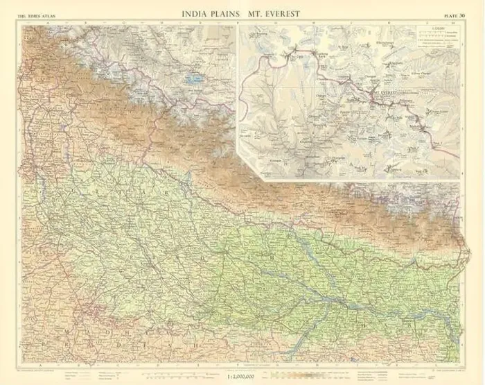 Framed Print : India plains. Uttar Pradesh & Nepal. Mount Everest inset. TIMES 1959 old map Framed Print : India plains. Uttar Pradesh & Nepal. Mount Everest inset. TIMES 1959 old map