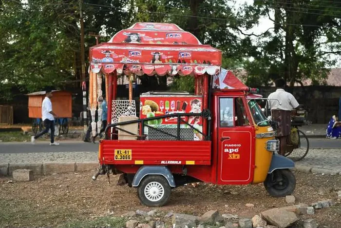 Framed Print : Indian 3 wheeler ice cream van. Getting ready for the New Year Day parade at Fort Kochi (Cochin) Kerala, India Framed Print : Indian 3 wheeler ice cream van. Getting ready for the New Year Day parade at Fort Kochi (Cochin) Kerala, India