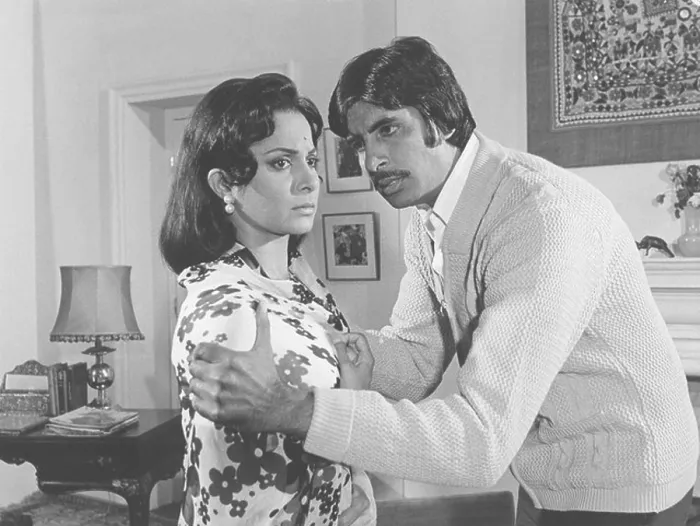 Framed Print : Indian Bollywood Filmstar Actor Amitabh Bachchan with Waheeda Rehman from Kabhie Kabhie hindi film India Framed Print : Indian Bollywood Filmstar Actor Amitabh Bachchan with Waheeda Rehman from Kabhie Kabhie hindi film India