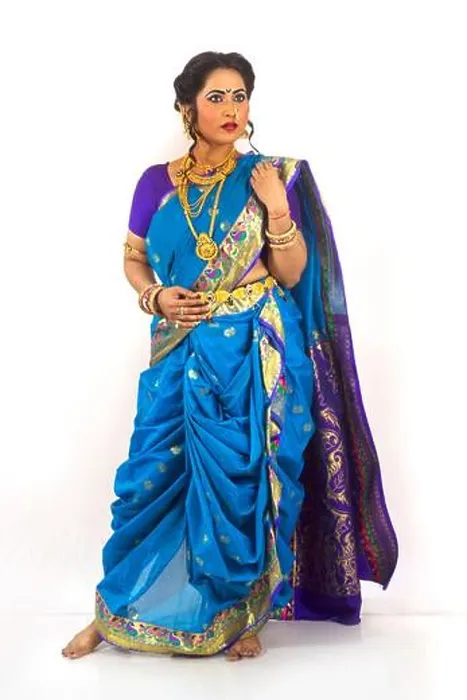 Framed Print : Indian Model wearing traditional Maharashtrian Nauvari Saree draped in dhoti style Framed Print : Indian Model wearing traditional Maharashtrian Nauvari Saree draped in dhoti style