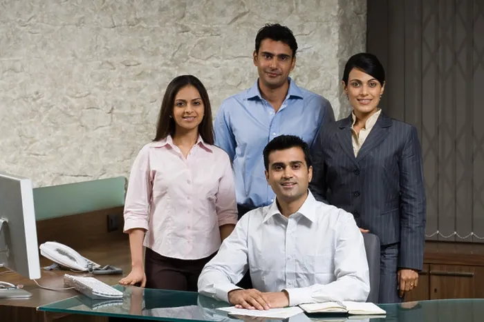 Framed Print : Four indian office colleagues Framed Print : Four indian office colleagues