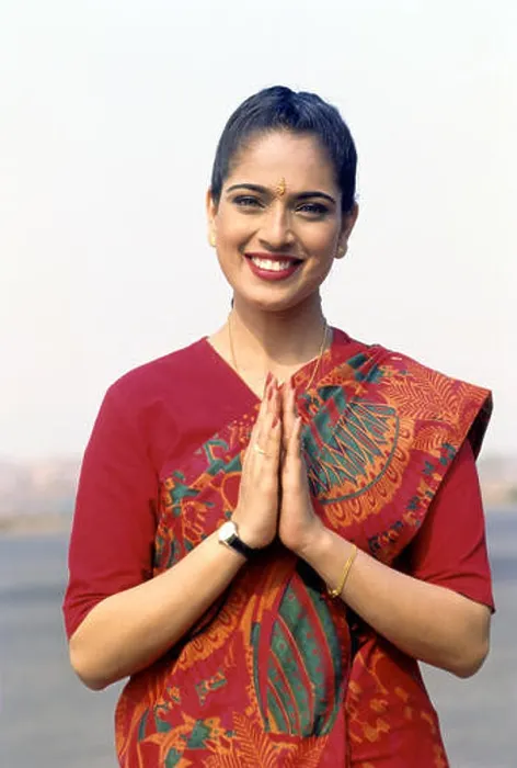 Framed Print : Indian woman namaste namaskar welcome greetings hello