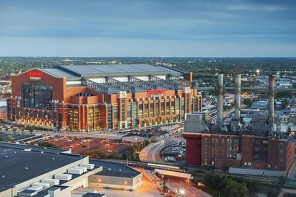 INDIANAPOLIS, INDIANA - OCTOBER 20, 2018: Lucas Oil Stadium in downtown Indianapolis. The multipurpose stadium is home to the Colts