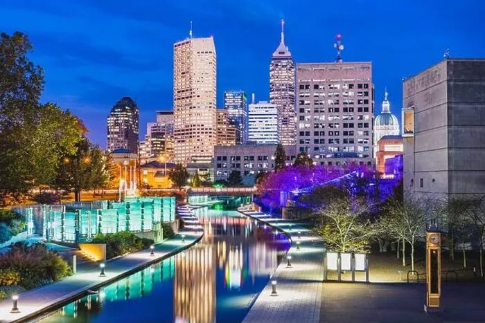 Framed Print : Indianapolis, Indiana, USA skyline and canal at dusk in autumn Framed Print : Indianapolis, Indiana, USA skyline and canal at dusk in autumn