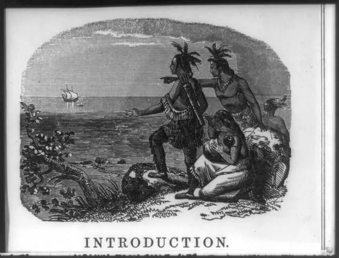 Framed Print : Indians standing on shore looking at small boat approaching from ship Framed Print : Indians standing on shore looking at small boat approaching from ship