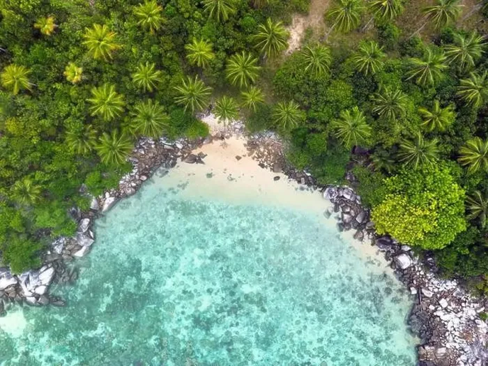Framed Print : Indonesia Anambas Islands - Drone view Telaga Island coast line with beach Framed Print : Indonesia Anambas Islands - Drone view Telaga Island coast line with beach