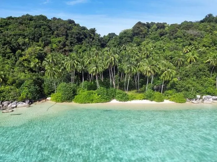 Framed Print : Indonesia Anambas Islands - Drone view Telaga Island coast line with beach Framed Print : Indonesia Anambas Islands - Drone view Telaga Island coast line with beach
