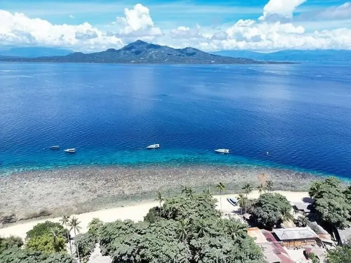 Framed Print : Indonesia Bunaken - Drone view Siladen Island with coral reef Framed Print : Indonesia Bunaken - Drone view Siladen Island with coral reef