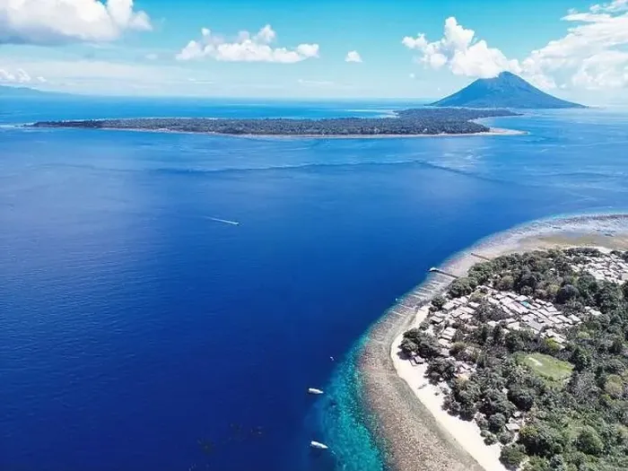 Framed Print : Indonesia Bunaken - Drone view Siladen Island with coral reef and Bunaken Island Framed Print : Indonesia Bunaken - Drone view Siladen Island with coral reef and Bunaken Island