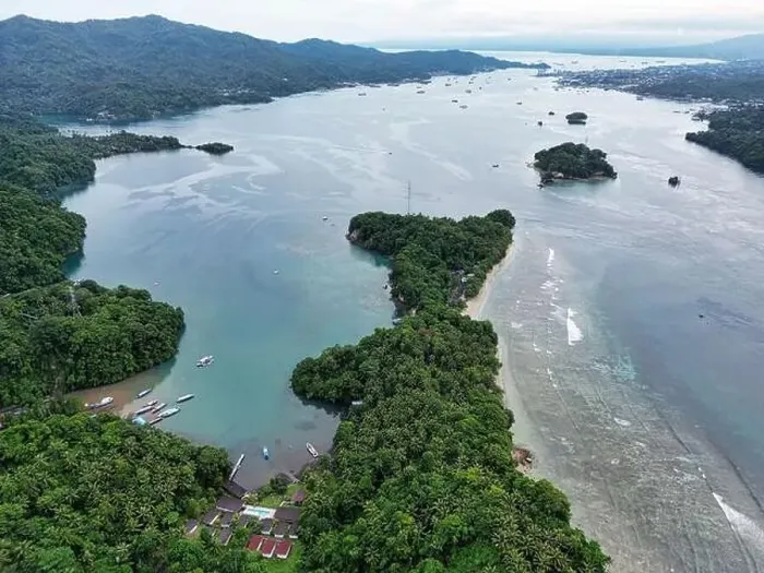 Framed Print : Indonesia Lembeh - Drone view to Lembeh Strait and Bitung City Framed Print : Indonesia Lembeh - Drone view to Lembeh Strait and Bitung City