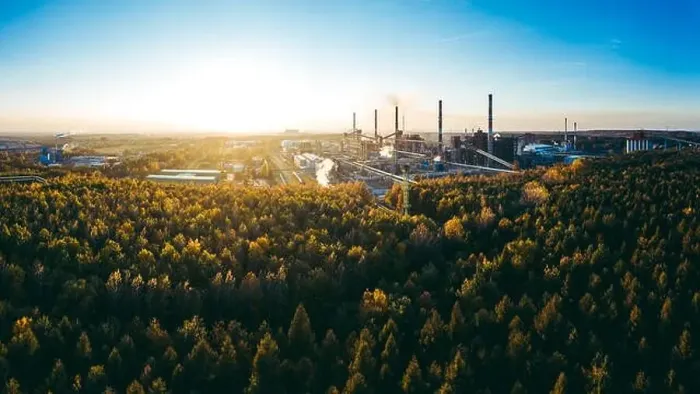 Framed Print : industrial landscape with heavy pollution produced by a large factory Framed Print : industrial landscape with heavy pollution produced by a large factory
