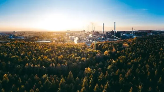 Framed Print : industrial landscape with heavy pollution produced by a large factory Framed Print : industrial landscape with heavy pollution produced by a large factory
