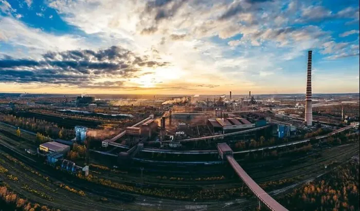 Framed Print : industrial landscape with heavy pollution produced by a large factory Framed Print : industrial landscape with heavy pollution produced by a large factory