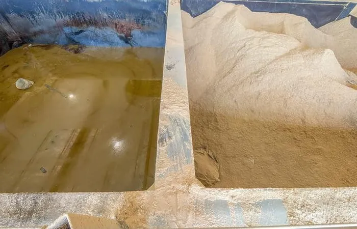 Framed Print : Industrial solidification bays with liquid and sawdust for drying waste Framed Print : Industrial solidification bays with liquid and sawdust for drying waste