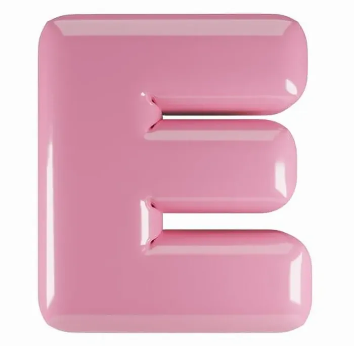 Framed Print : Inflated glossy pink letter E uppercase illustration
