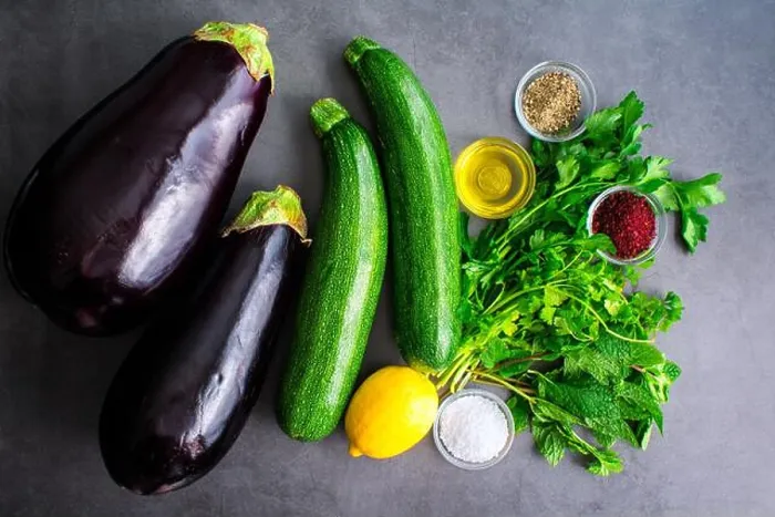 Framed Print : Ingredients for Roasted Aubergine and Courgette with Sumac and Herbs: Eggplant Framed Print : Ingredients for Roasted Aubergine and Courgette with Sumac and Herbs: Eggplant