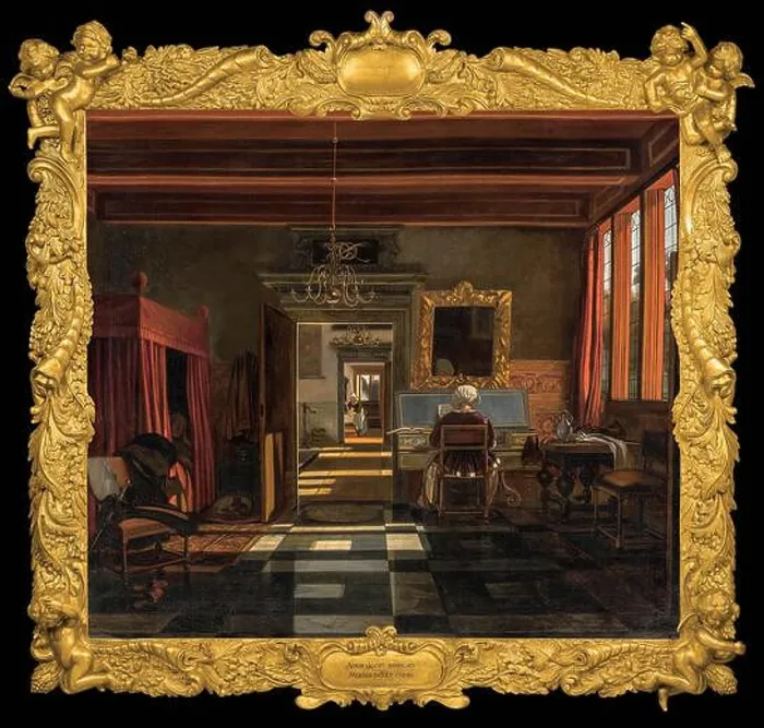 Framed Print : Interior with a Woman Playing a Virginal. Museum: Montreal Museum of Fine Arts. Author: WITTE, EMANUEL DE Framed Print : Interior with a Woman Playing a Virginal. Museum: Montreal Museum of Fine Arts. Author: WITTE, EMANUEL DE