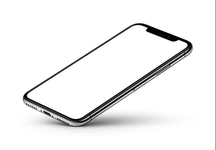 Framed Print : iPhone X. Perspective view smartphone mockup with blank screen rests on one corner Framed Print : iPhone X. Perspective view smartphone mockup with blank screen rests on one corner