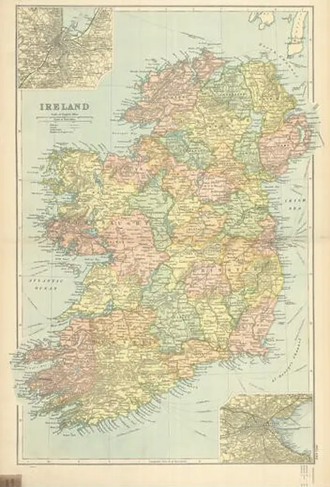 Framed Print : IRELAND in counties. Dublin inset. Antique map by GW BACON 1898 old Framed Print : IRELAND in counties. Dublin inset. Antique map by GW BACON 1898 old