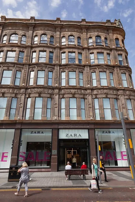 Framed Print : Ireland, North, Belfast, Donegall Place, Zara clothing shop in former Anderson & McAuley department store building Framed Print : Ireland, North, Belfast, Donegall Place, Zara clothing shop in former Anderson & McAuley department store building