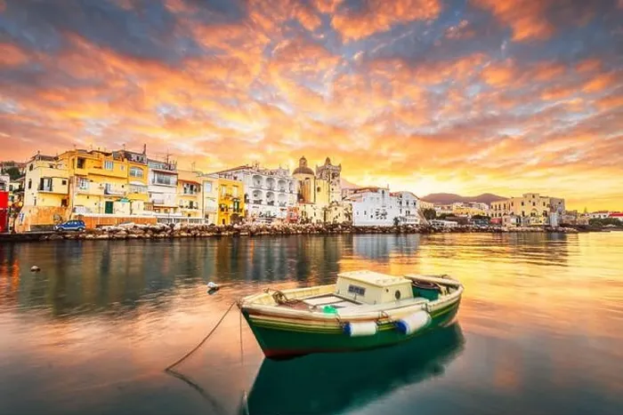 Framed Print : Ischia Island, Naples, Italy on the Mediterranean coast at sunset Framed Print : Ischia Island, Naples, Italy on the Mediterranean coast at sunset