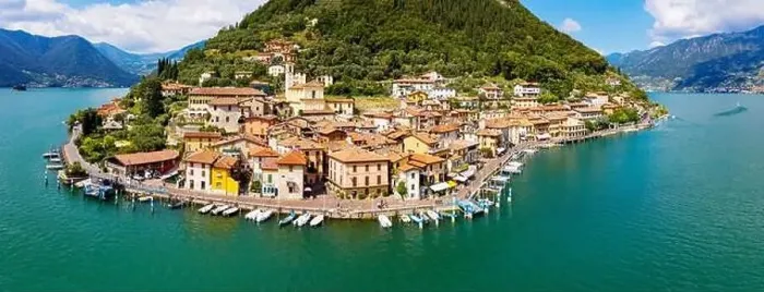 Framed Print : Iseo Lake (IT), Peschiera Maraglio, aerial view Framed Print : Iseo Lake (IT), Peschiera Maraglio, aerial view
