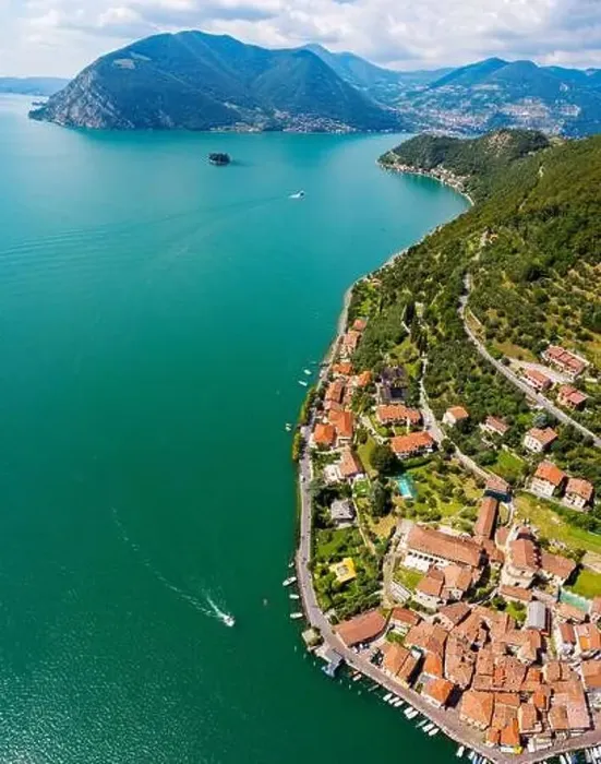 Framed Print : Iseo Lake (IT), Peschiera Maraglio, aerial view Framed Print : Iseo Lake (IT), Peschiera Maraglio, aerial view