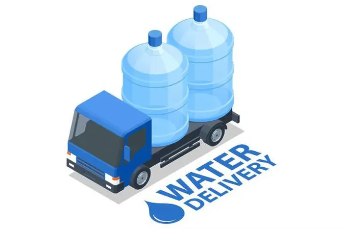 Framed Print : Isometric Water delivery service. Truck carrying plastic containers of drinking water Framed Print : Isometric Water delivery service. Truck carrying plastic containers of drinking water