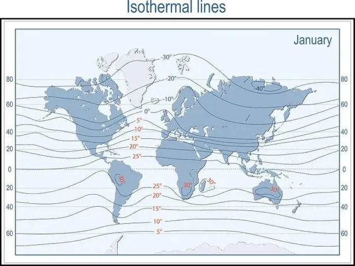 Framed Print : Isotherm. World Map with continents, Isothermal Lines, and physical temperature zones in January in degrees Celsius. Vector Framed Print : Isotherm. World Map with continents, Isothermal Lines, and physical temperature zones in January in degrees Celsius. Vector