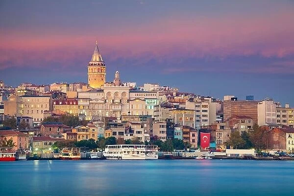 Istanbul. Image of Istanbul with Galata Tower during twilight blue hour