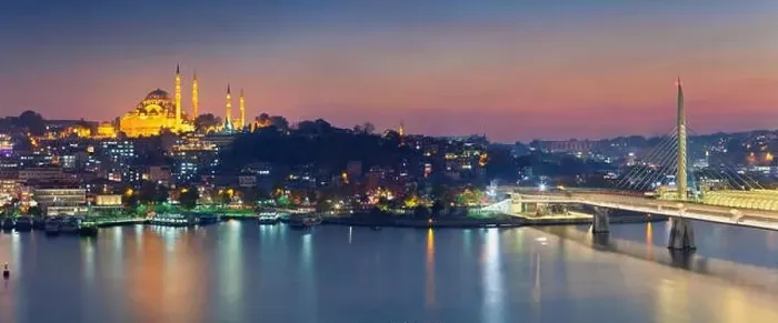 Framed Print : Istanbul Panorama. Panoramic image of Istanbul with Suleymaniye Mosque and Golden Horn Metro Bridge at sunset Framed Print : Istanbul Panorama. Panoramic image of Istanbul with Suleymaniye Mosque and Golden Horn Metro Bridge at sunset