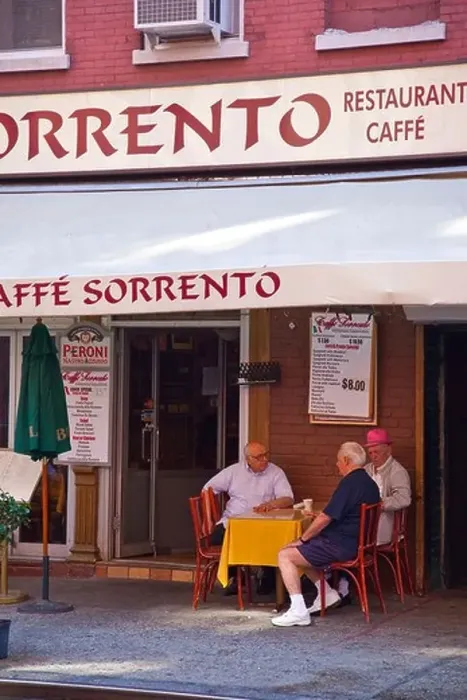 Framed Print : Italian Americans at Sorrento Caffe in Little Italy in Manhattan New York City