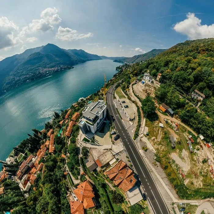 Framed Print : Italy Como Lake drone Air 360 vr virtual reality drone panorama