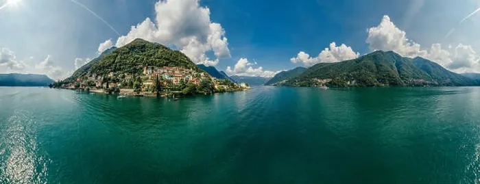 Framed Print : Italy Como Lake drone Air 360 vr virtual reality drone panorama