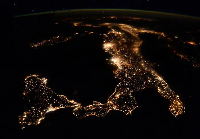 Framed Print : Italy at Night, Satellite View Framed Print : Italy at Night, Satellite View