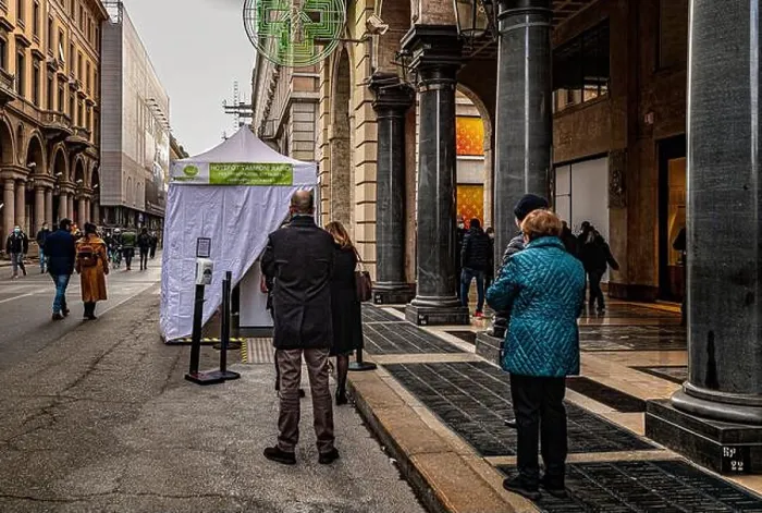 Framed Print : Italy Piedmont Turin - people lined up in front of a mobile tent to make the instant swab for Covid 19 Framed Print : Italy Piedmont Turin - people lined up in front of a mobile tent to make the instant swab for Covid 19