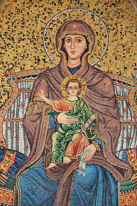 Framed Print : Italy, Sicily, Taormina, mosaic, Madonna and the Child