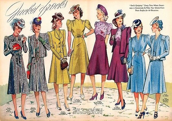 Jacket Frocks 1940 magazine spread on wartime chic on the Home Front as the ladies look smart