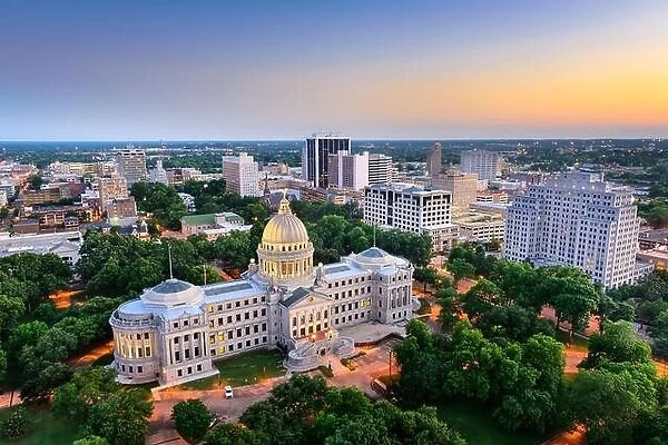 Jackson, Mississippi, USA cityscape at dusk