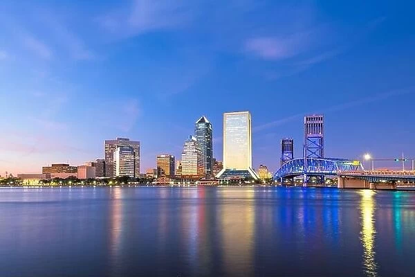 Jacksonville, Florida, USA skyline on the river at twilight