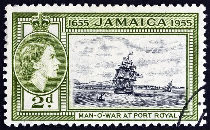 Framed Print : JAMAICA - CIRCA 1955: A stamp printed in Jamaica shows H Framed Print : JAMAICA - CIRCA 1955: A stamp printed in Jamaica shows H