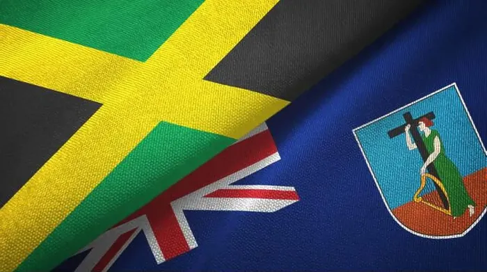 Framed Print : Jamaica and Montserrat two flags textile cloth, fabric texture Framed Print : Jamaica and Montserrat two flags textile cloth, fabric texture