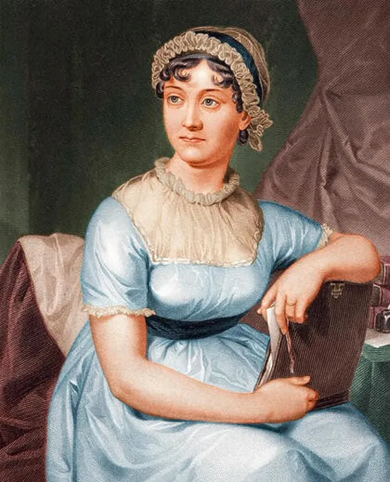 Framed Print : Jane Austen (1775-1817). A coloured engraving after a family portrait, published in 1873 Framed Print : Jane Austen (1775-1817). A coloured engraving after a family portrait, published in 1873