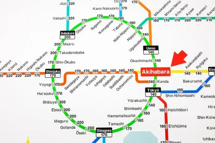 Framed Print : Japan, Honshu, Tokyo, Akihabara Station, Train Network Map showing Ticket Prices to Various Destinations in English Framed Print : Japan, Honshu, Tokyo, Akihabara Station, Train Network Map showing Ticket Prices to Various Destinations in English